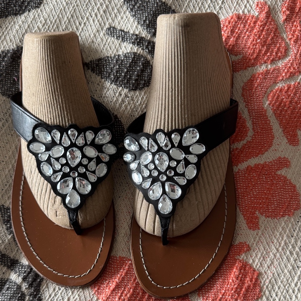 Kate Spade Black Sandals with Crystal Embellishments